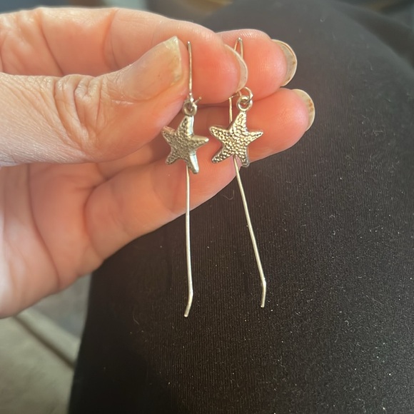 Silver Starfish Threader Drop Earrings, 2.5” - Picture 1 of 4